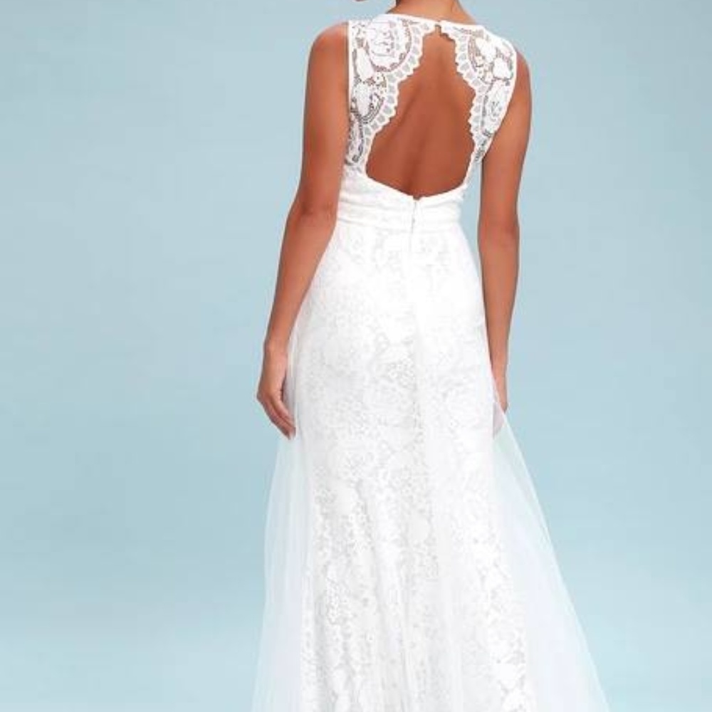 Lulus Sonnet White Lace Backless Maxi Dress